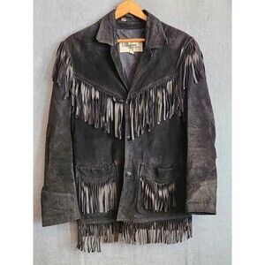 Vintage Black Suede Fringe Jacket Small S Western Cowboy Americana Made in Korea